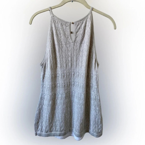 White House Black Market Silver  Champagne Sparkly Long Knit Tank Top Size M - Picture 3 of 9